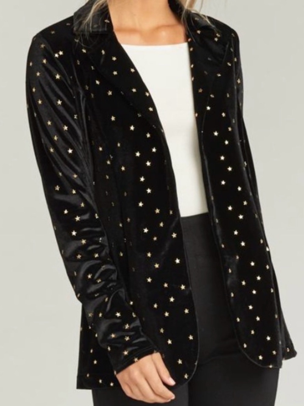 Show Me Your MuMu Black Velvet Blazer with Gold Star Accents